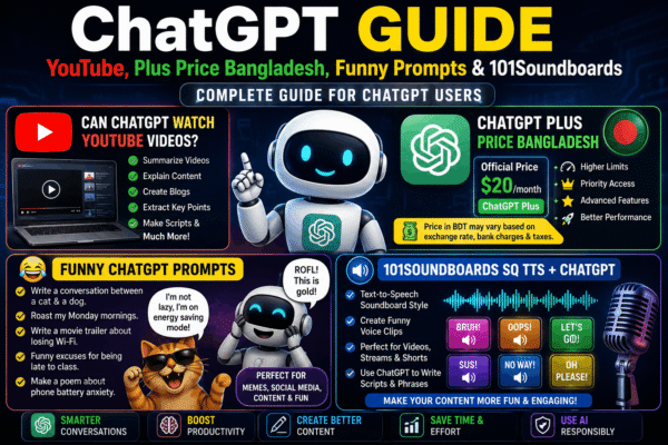 ChatGPT YouTube, Plus Price Bangladesh, Funny Prompts & 101Soundboards Guide